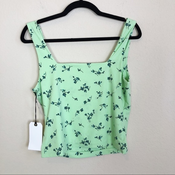 New Leith Women's Cropped Top Size L Sleeveless Square Neck Floral Print Green - Picture 7 of 9